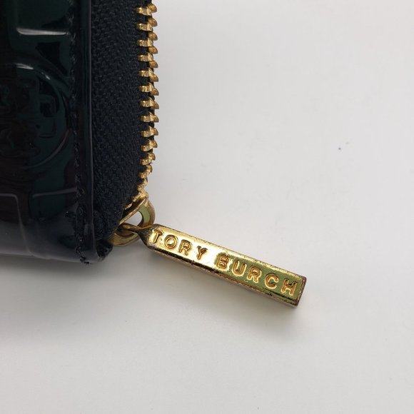 TORY BURCH Embossed Black Patent Leather T Logo Luxe Continental Wallet Clutch - Picture 8 of 14